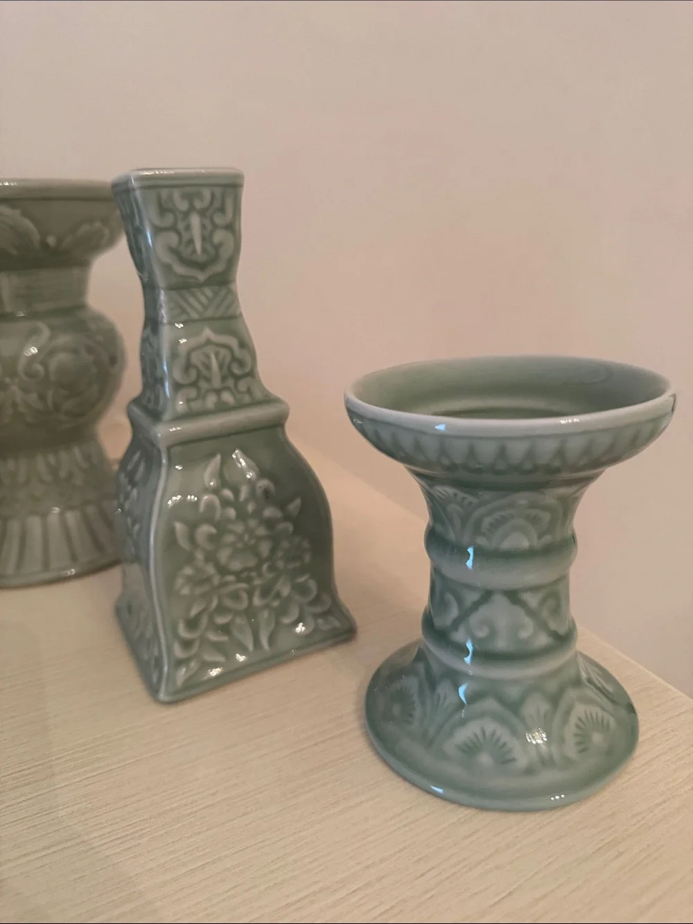 Ceramic Green Decorative Candle Holders Set - Brand Unspecified